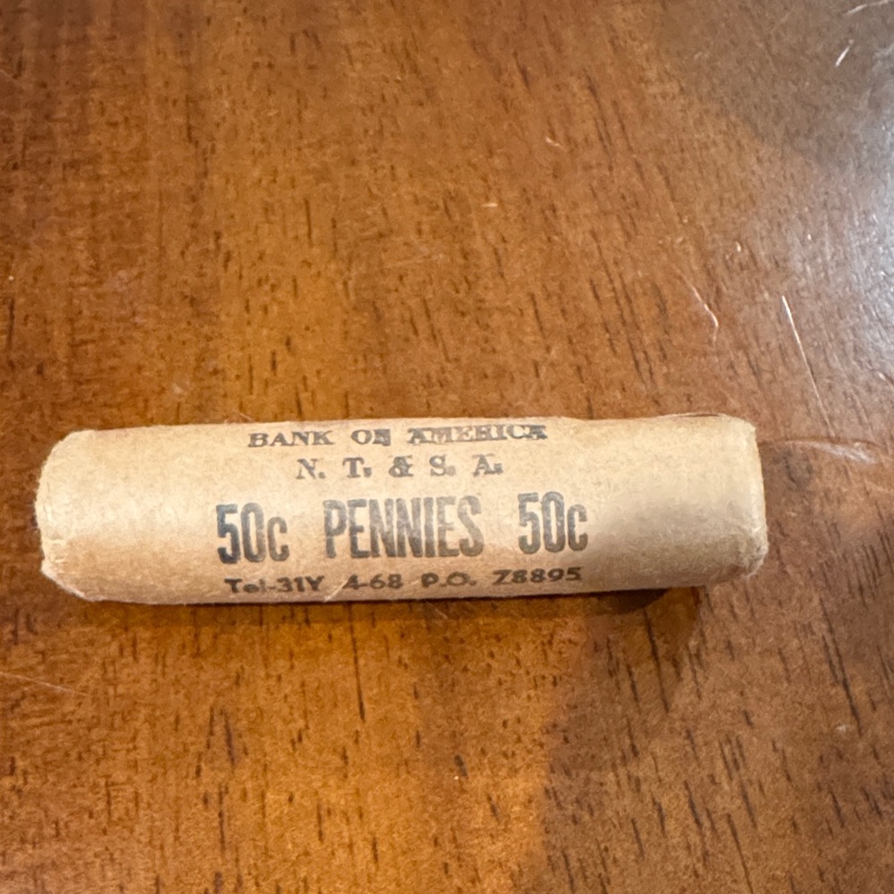 Unopened Bank roll of 1968 S Pennies